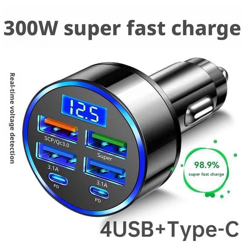 Usb C Hub - Ładowarka samochodowa 300W PD, 6 portów,