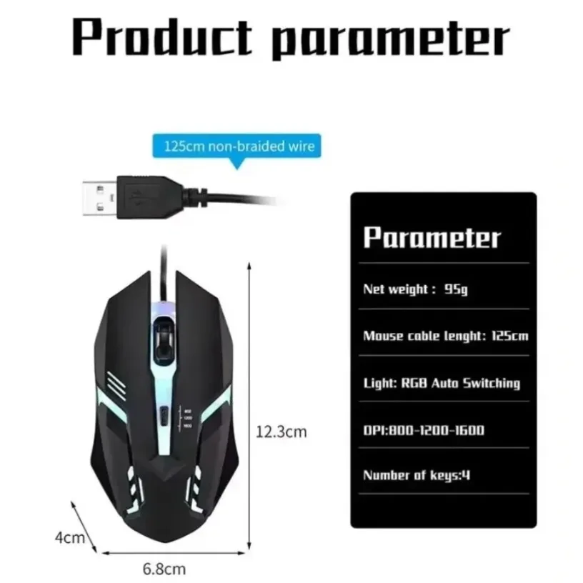 Laptop Mouse - Kolorowa, przewodowa mysz gamingowa z trzema